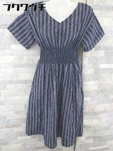 * AG by aquagirle-ji-bai Aqua Girl stripe short sleeves knees height One-piece size S navy lady's 