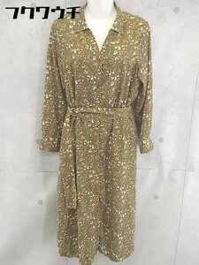 ◇ ◎ chocol raffine robe ウエストベルト付き 花柄 長袖 ロング ワンピース サイズF ブラウン系 レディース