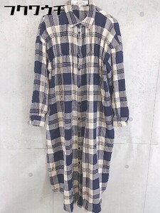 ◇ ROPE PICNIC ロペピクニック チェック 長袖 ロング シャツ ワンピース サイズ38 ネイビー レディース