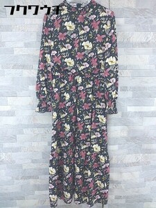 ◇ MEW'S REFINED CLOTHES ミューズ リファインド クローズ 花柄 長袖 ロング ワンピース サイズM ブラック レディース