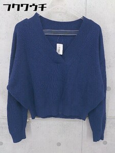 * KBF+ke- Be ef plus URBAN RESEARCH V neck long sleeve knitted sweater size One navy lady's 