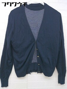 * ROPE' border cotton knitted cardigan sweater ensemble size 38 navy white lady's 