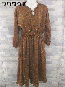 ◇ chocol raffine robe 花柄 フラワー 長袖 ロング ワンピース サイズF キャメル マルチ レディース