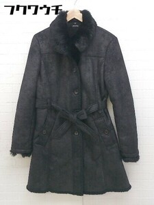 # * COMME CA DU MODE Comme Ca Du Mode belt attaching rabbit fur long sleeve coat size 15 black lady's 