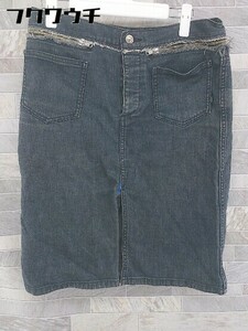 * ZUCCa Zucca button fly knees height tight narrow Denim skirt size M black group lady's 