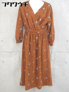 ◇ FREE'S MART FREE'S SHOP 花柄 カシュクール 長袖 ロング ワンピース サイズFR ブラウン系 レディース