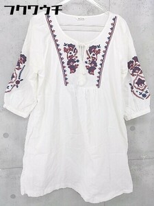 ◇ Avan Lily アヴァンリリィ 刺繍 七分袖 ミニ ワンピース サイズF ホワイト レディース
