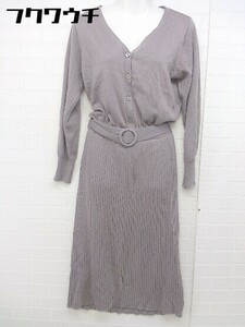 ◇ ◎ N. NATURAL BEAUTY BASIC ウエストベルト付き 長袖 ロング ニット ワンピース サイズM グレー系 レディース