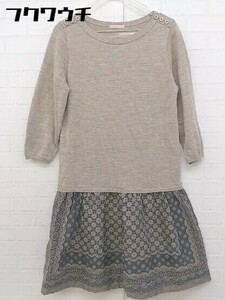 ◇ ◎ cuccia クチャ ウール ニット セーター 花柄 長袖 膝丈 ワンピース サイズF ベージュ グレー レディース