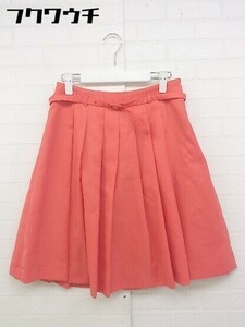 * * ELLE L waist belt attaching side Zip knees height pleated skirt size 38 red group lady's 