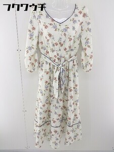 ◇ ◎ JILL by JILLSTUART ベルト付 花柄 フラワー 八分袖 ロング ワンピース サイズS オフホワイト マルチ レディース