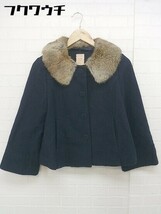 ◇ ◎ BEAMS HEART ビームスハート ラビットファー 八分袖 ノーカラー コート ネイビー レディース_画像1