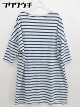 ◇ AZUL BY MOUSSY アズールバイマウジー ボーダー 七分袖 膝丈 Tシャツワンピース サイズS ネイビー ホワイト レディース_画像1