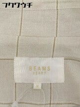 ◇ BEAMS HEART ビームス ハート チェック リネン混 長袖 ロング コート サイズM ベージュ系 レディース_画像4