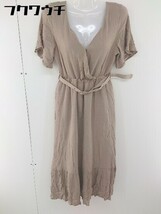 ◇　◎ natural couture NICE CLAUP カシュクール　ウエストゴム 五分袖 膝下丈 ワンピース サイズF ブラウン レディース_画像1