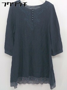 * JEANASIS Jeanasis linen. embroidery pattern long sleeve Mini One-piece size F navy lady's 