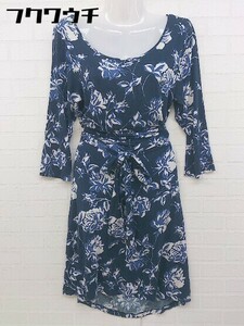 * SCAPA SPORTS floral print print waist ribbon long sleeve knees height One-piece size L navy white lady's 