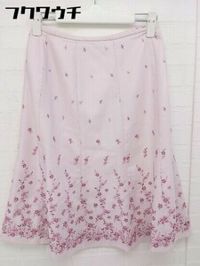 ◇ Aylesbury アリスバーリー 刺繍 花柄 膝丈 フレア スカート サイズ 7 ピンク レディース