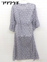 ◇ ◎ w closet ダブルクローゼット ウエストリボン付き 総柄 七分袖 ロング ワンピース サイズF パープル系 レディース_画像3