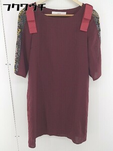 ◇ tocco closet トッコ クローゼット 七分袖 膝丈 ワンピース ボルドー系 レディース