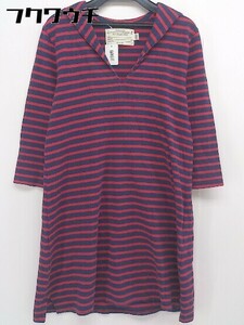 * BEAMS BOY Beams Boy border 7 minute sleeve Mini tunic One-piece navy red lady's 