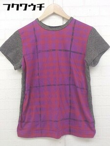 ◇ tricot COMME des GARCONS AD2011 ウール ニット 切替 半袖 Tシャツ カットソー サイズM グレー系 パープル系 レディース