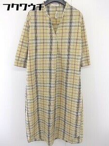 ◇ chocol raffine robe ショコラ フィネ ローブ チェック 長袖 ロング ワンピース サイズF イエロー系 レディース