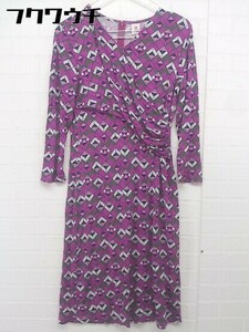 * U by Ungaro You bai Ungaro total pattern kashu cool long sleeve knees under height One-piece size 36 purple lady's 