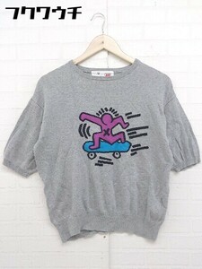 ◇ AG by aquagirl × KEITH HARING キースヘリング コラボ コットン ニット 半袖 セーター サイズM グレー レディース