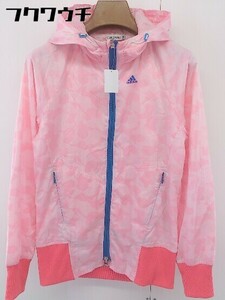 ◇ adidas アディダス 総柄 胸ロゴ 長袖 ブルゾン ジャケット サイズM ピンク レディース
