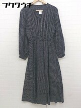 ◇ w closet ダブルクローゼット 総柄 長袖 ロング ワンピース ネイビー ホワイト オレンジ系 レディース_画像2