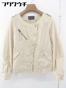 ◇ UNITED ARROWS ユナイテッドアローズ 長袖 ノーカラー ジャケット サイズ40 ベージュ レディース