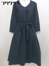 ◇　◎ chocol raffine robe Vネック　ウエストゴム 長袖 ロング ワンピース サイズF ネイビー レディース_画像1