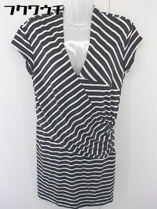 * VICKY Vicky border V neck short sleeves knees height One-piece size 2 black white lady's 