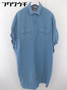 ◇ pattern torso antiqua アンティカ フレンチスリーブ ロング シャツ ワンピース ブルー レディース