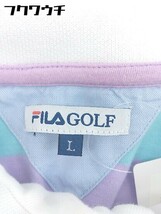 ◇ FILA GOLF ボーダー ワンポイント レイヤード 長袖 ポロシャツ サイズ L パープル ホワイト マルチ レディース_画像4