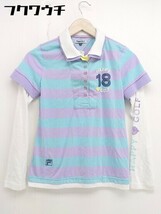 ◇ FILA GOLF ボーダー ワンポイント レイヤード 長袖 ポロシャツ サイズ L パープル ホワイト マルチ レディース_画像2