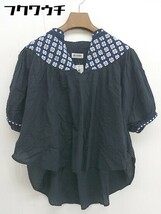 ◇ trepied × BEAMS BOY 刺繍 五分袖 ブラウス カットソー サイズF ブラック ブルー ホワイト系 レディース_画像2