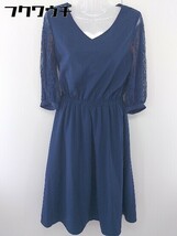 ◇ GIRL DRESS FOR NOW 切替 袖レース Vネック 七分袖 膝下丈 ドレス ワンピース サイズ M ブルー レディース_画像2