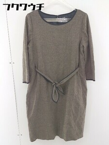 * * LAPIS LUCE PER BEAMS ribbon attaching no color wool 7 minute sleeve Mini One-piece size 38 beige lady's 