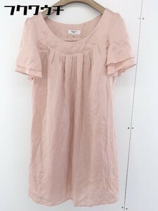 * NATURAL BEAUTY BASIC pin dot sleeve flair back ribbon short sleeves Mini tunic One-piece size M Pink Lady -s