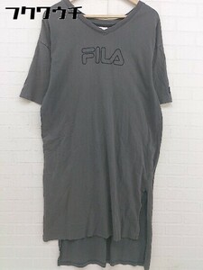 ◇ FILA フィラ 半袖 膝下丈 Tシャツ ワンピース サイズM グレー レディース