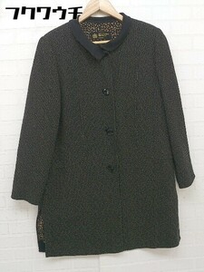 ◇ HARDY AMIES ハーディエイミス BOUTIQUE 総柄 長袖 ロング ジャケット コート サイズ9 ブラック ベージュ系 レディース