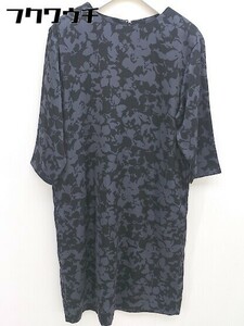 ◇ URBAN RESEARCH ROSSO ロッソ 総柄 バックジップ 七分袖 膝丈 ワンピース サイズF グレー ブラック レディース