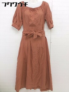 * * MOUSSY Moussy off shoulder linen. 7 minute sleeve long One-piece size 2 orange Brown lady's 