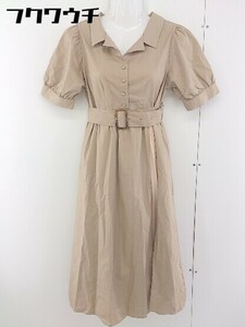 * * NICE CLAUP waist belt attaching pleat switch short sleeves knees under height One-piece size F beige group lady's 