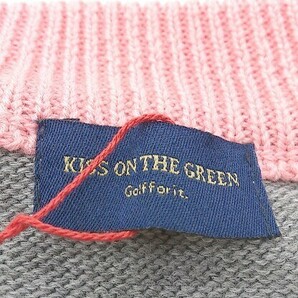 ◇ ◎ KISS ON THE GREEN タグ付き Vネック ロゴ 刺繍 長袖 カーディガン サイズ2 グレー ピンク レディースの画像4