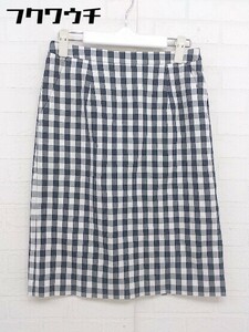 * SHIPS Ships back Zip silver chewing gum check slit knees height trapezoid skirt size 38 navy white lady's 