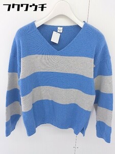 ◇ NOLLEY'S ノーリーズ ボーダー ウール ニット 長袖 セーター サイズ38 ブルー グレー レディース