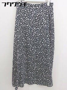 ◇ NATURAL BEAUTY BASIC 花柄 ロング フレア スカート サイズM ブラック ホワイト パープル系 レディース